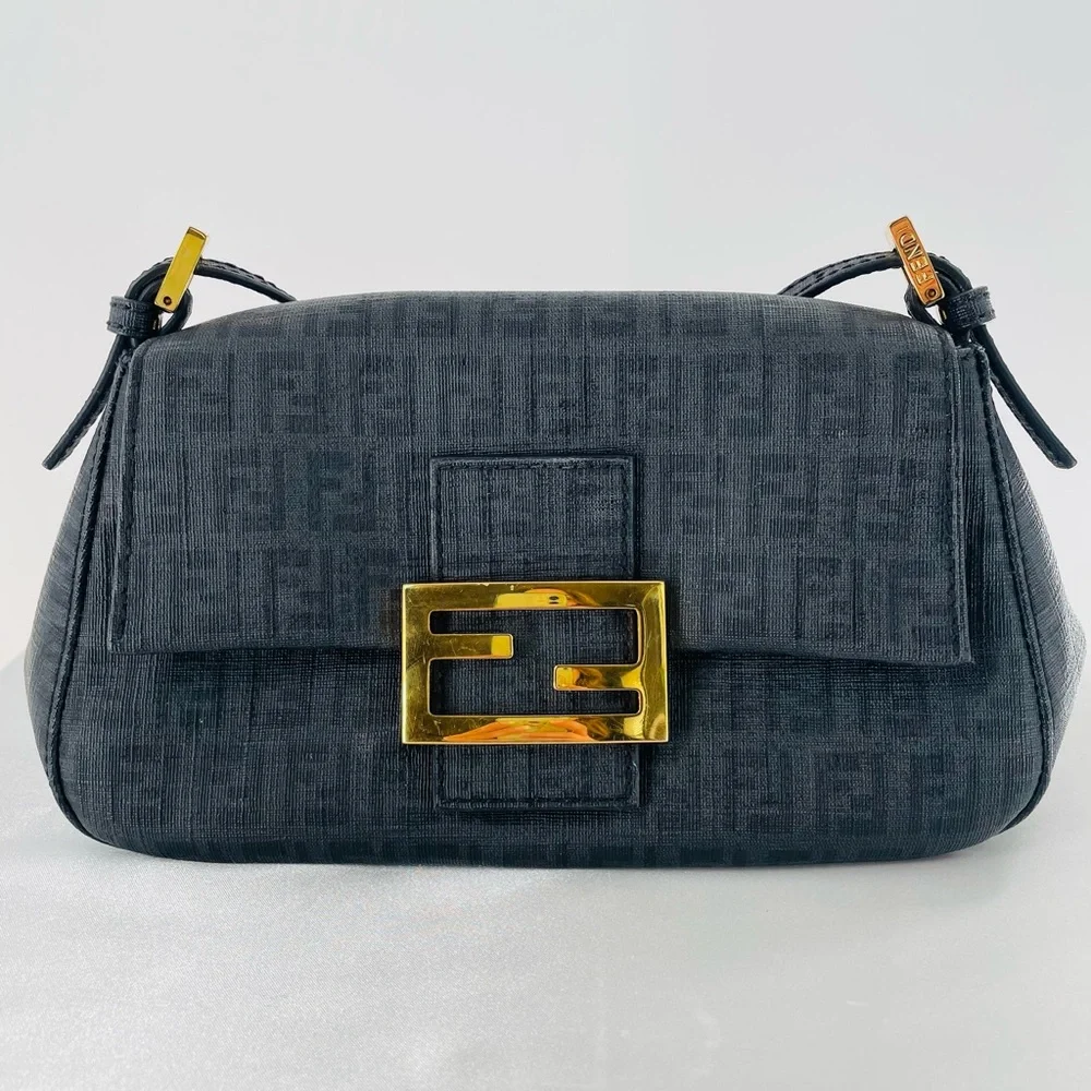 FENDI Zucchino FF Spalmati Mini Mama Forever Baguette Vintage Handbag - Picture 7 of 15